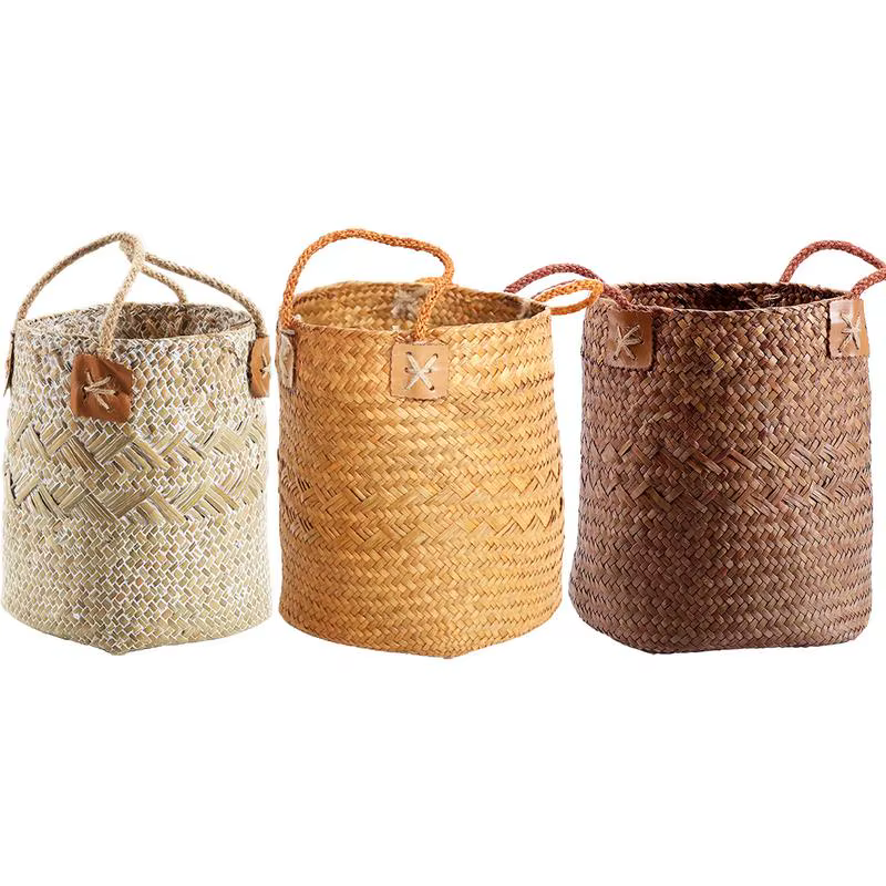 Pot de fleur tissé en paille fait à la main