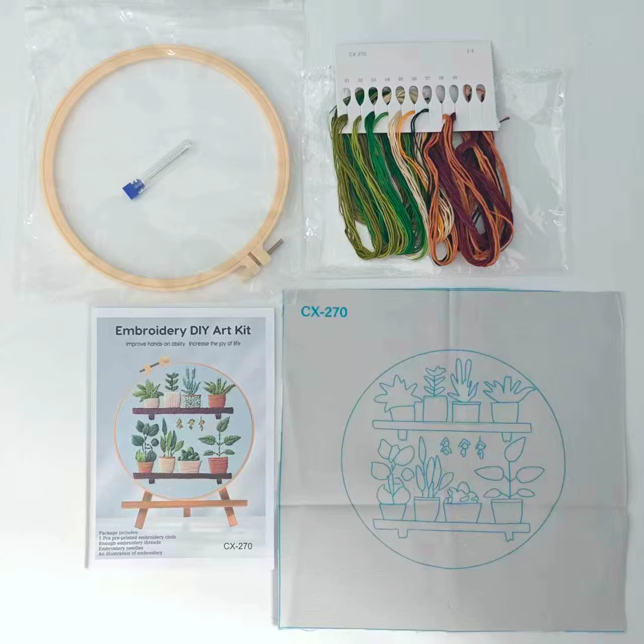 Kit de broderie de plantes en pot pour adultes avec rouleaux de fil et kit d'aiguilles pour cadeau DIY pour débutants