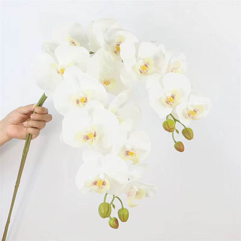 9 têtes de fleurs d'orchidées papillon artificielles de 98 cm