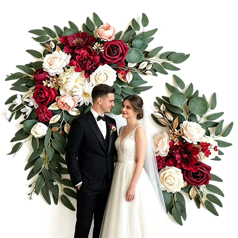 Ensemble de guirlandes florales artificielles bordeaux pour arche de mariage