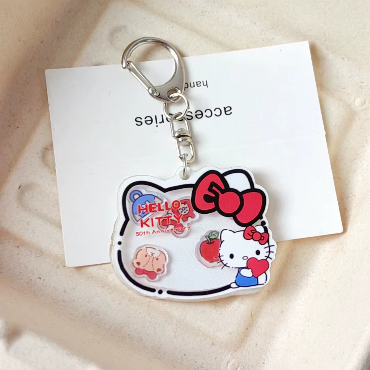 Porte-clés en acrylique Hello Kitty Shaker, nouveau, mignon, motif dessin animé, breloque à paillettes liquides, accessoire pour sac, porte-monnaie, clés de voiture, pendentif artisanal DIY pour fille