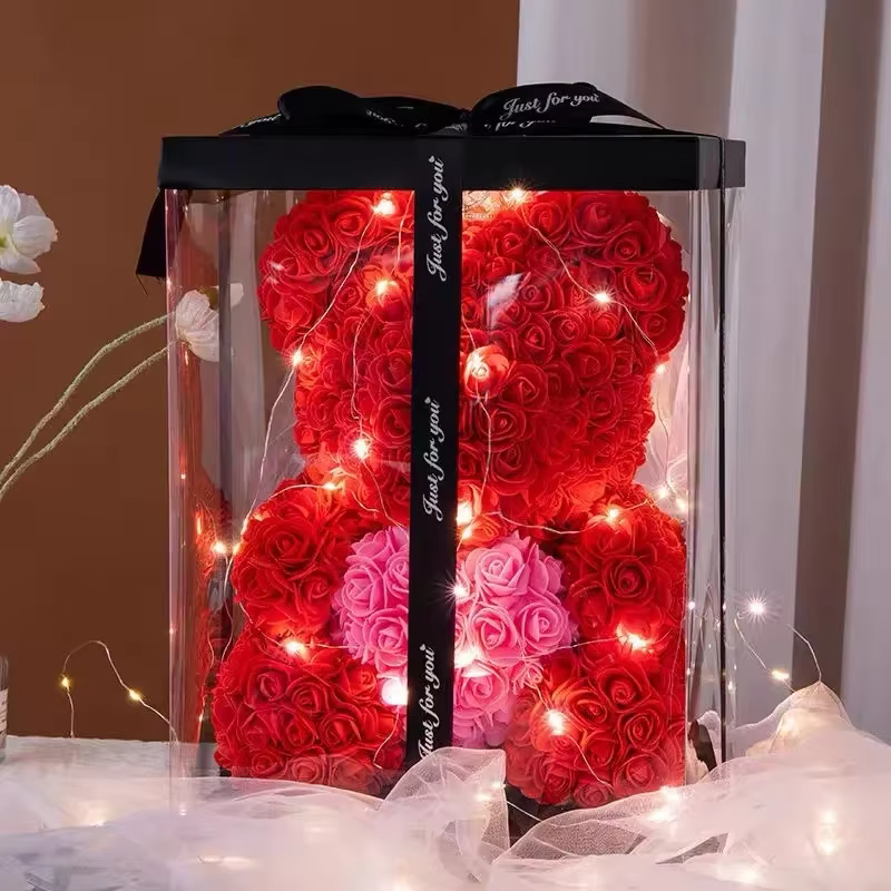 Ourson en Roses Artificielles avec Fleurs