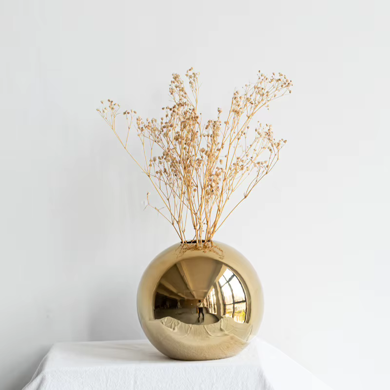 Vase à fleurs en céramique doré électroplaqué