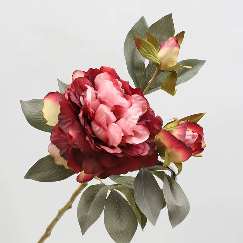 Branche de fleur de pivoine en soie blanche