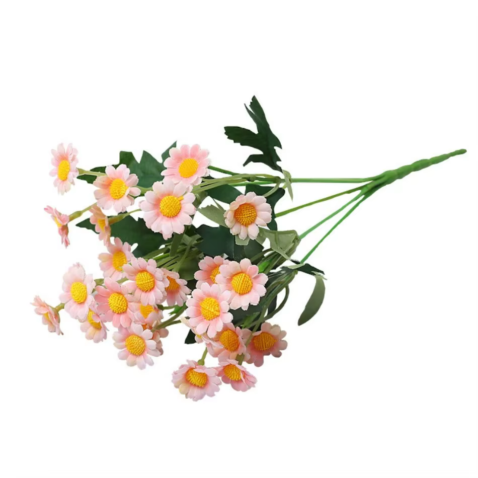Bouquet de camomille, marguerite et chrysanthème sauvage en soie à 28 têtes pour mariages/décoration de la maison