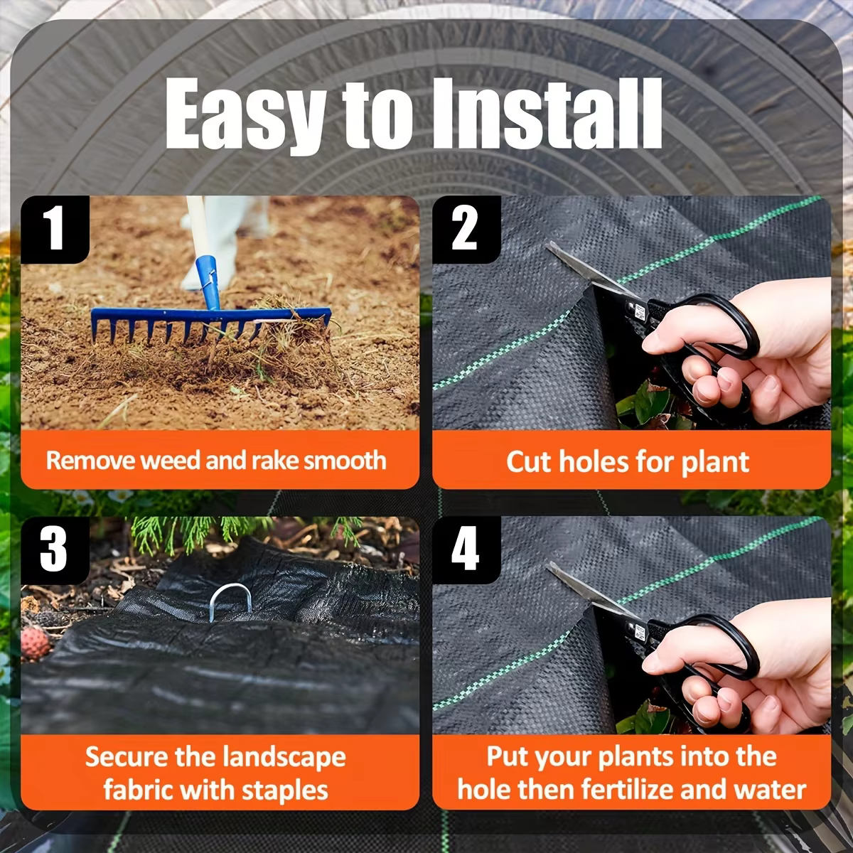 Toile de paillage horticole noire en PP respirante et perméable à l'eau pour jardin et potager