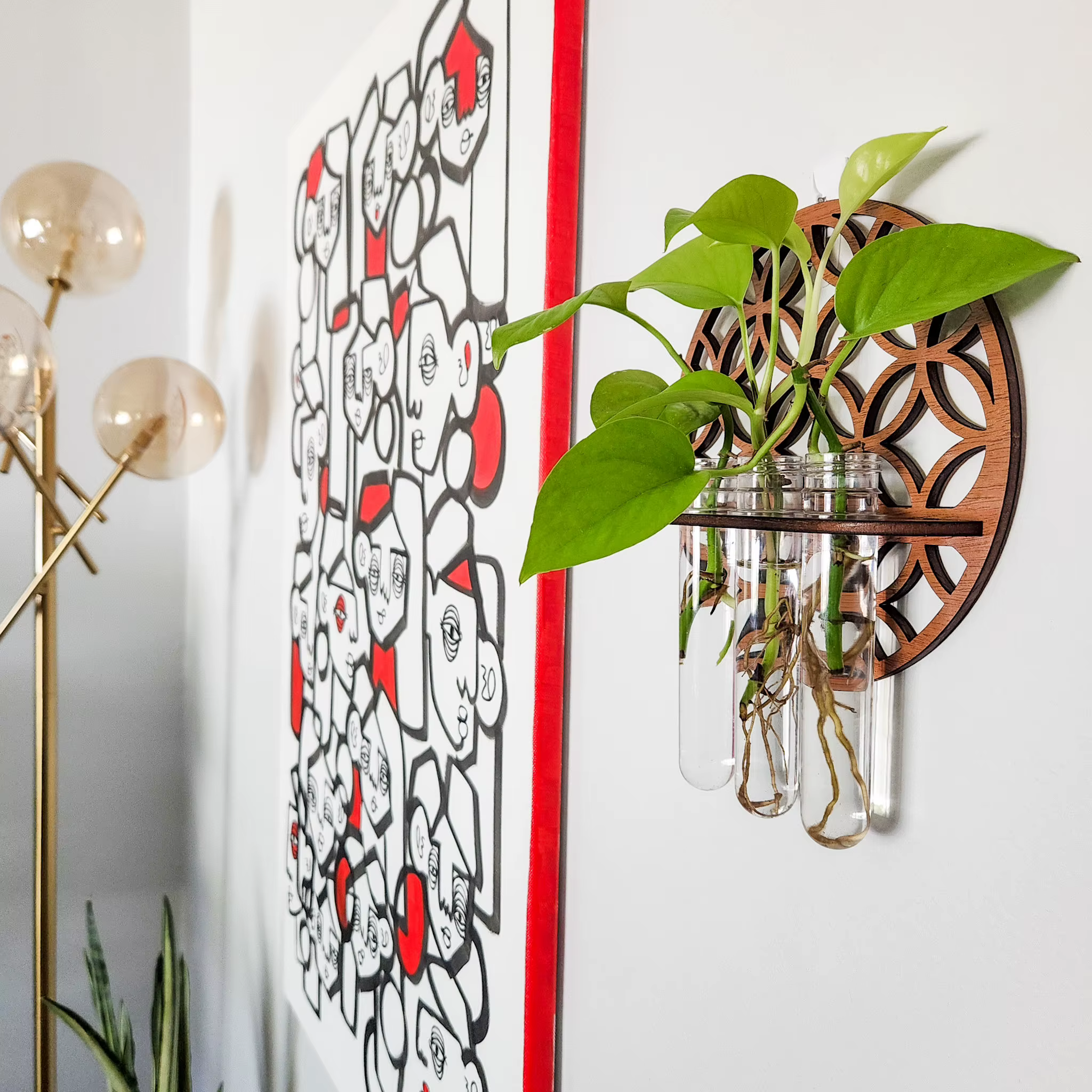 Jardinières murales pour plantes d'intérieur avec 3 Tubes à essai en plastique
