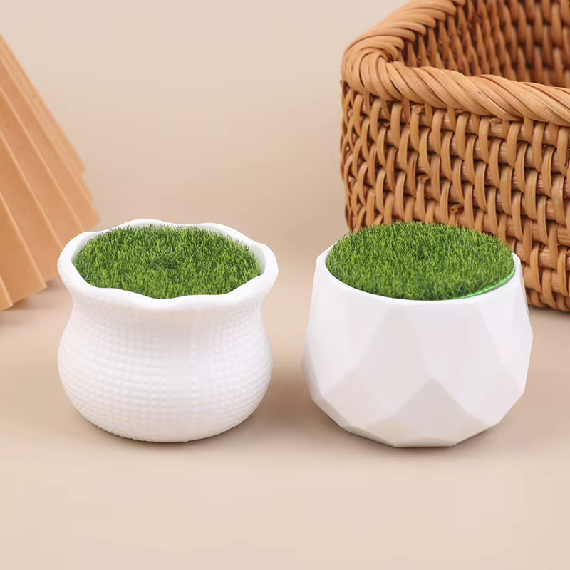 Lot de 5 pots de fleurs ronds avec vase en gazon artificiel