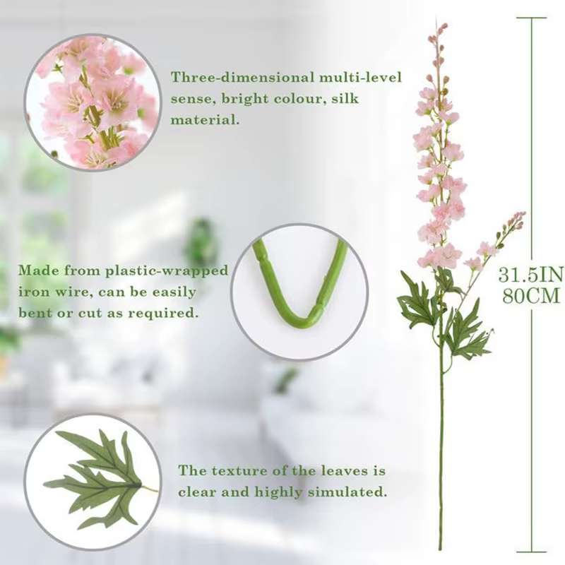 Fleurs artificielles Delphinium de 32 pouces de long