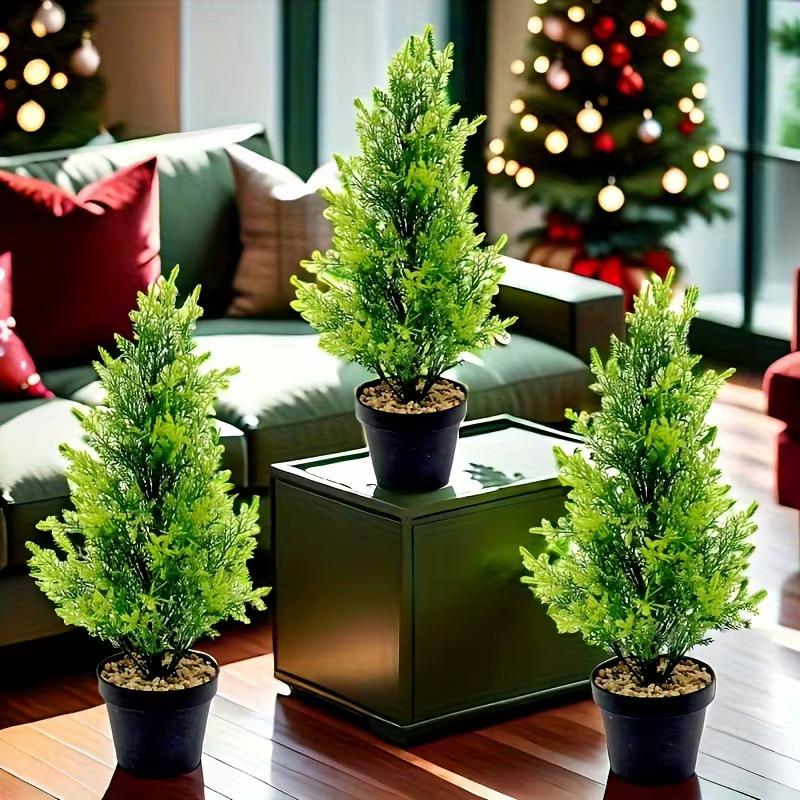 4 piniers artificiels vibrants - Plantes vertes riches pour Noël et la décoration intérieure