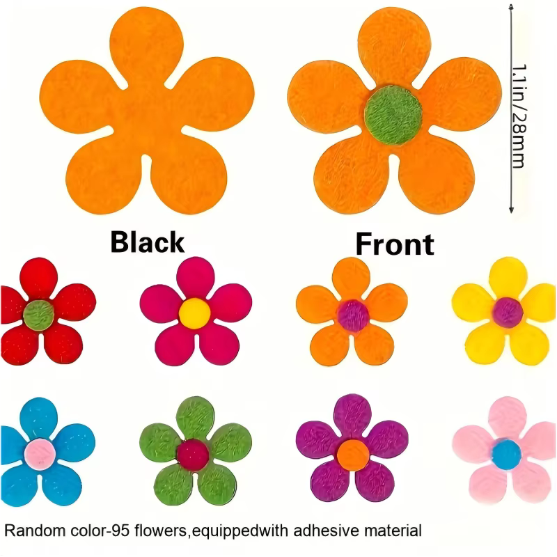 95 fleurs en feutre colorées