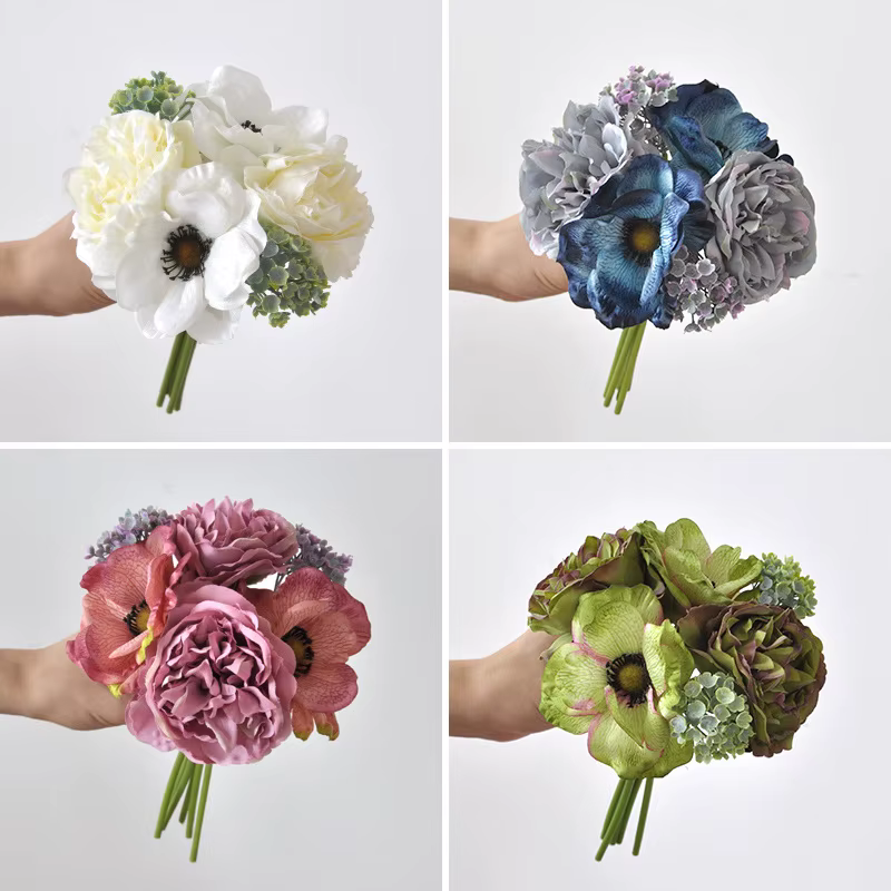 Bouquet d'anémone en soie bleue