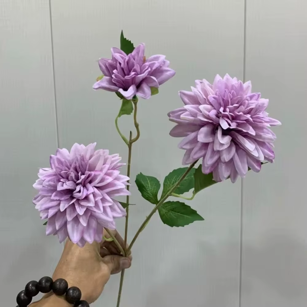 Nouveau 72 cm fleur de Dahlia artificielle 3 têtes longue branche fausse
