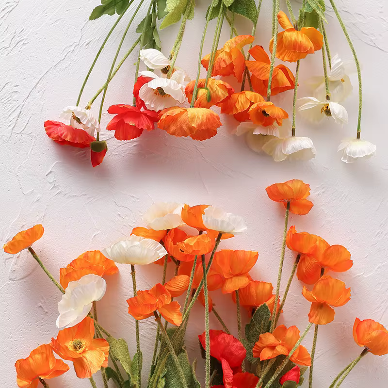 Fleurs artificielles de pavot en velours 24 pouces