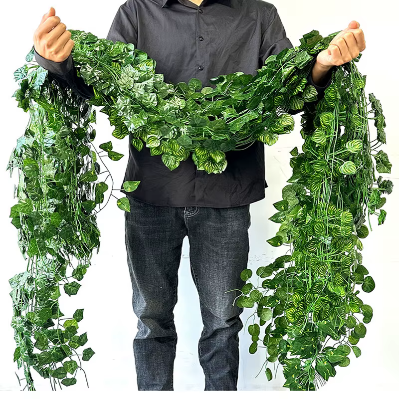 Guirlande de vigne artificielle suspendue de feuilles de lierre vert de 2.1M