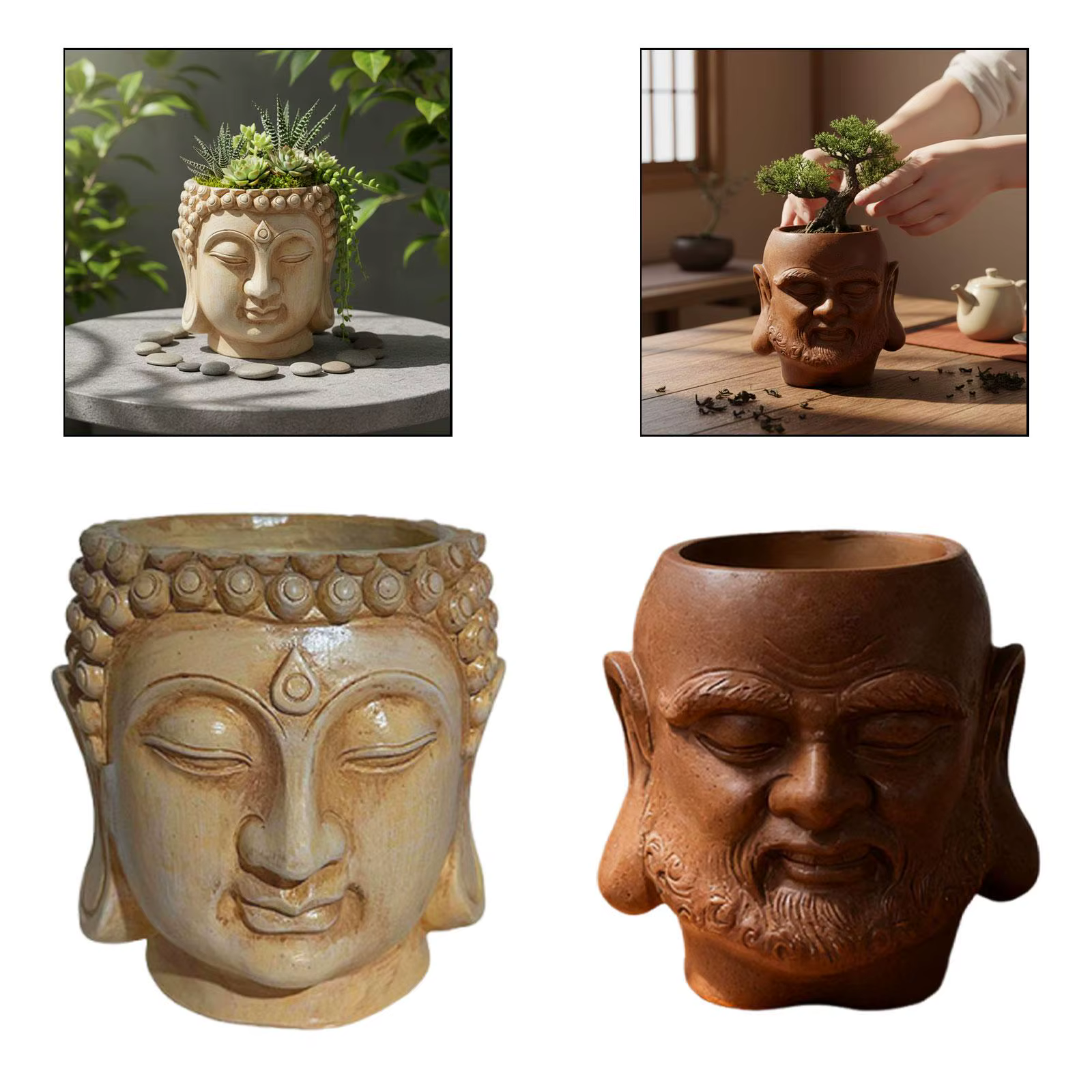 Pot de fleurs en résine en forme de Bouddha