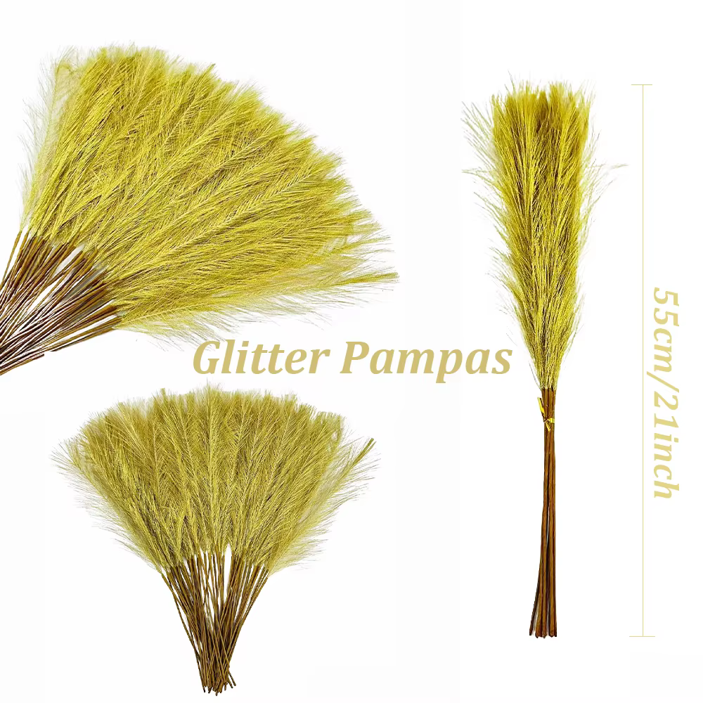Fleurs artificielles en herbe de Pampas dorée à paillettes