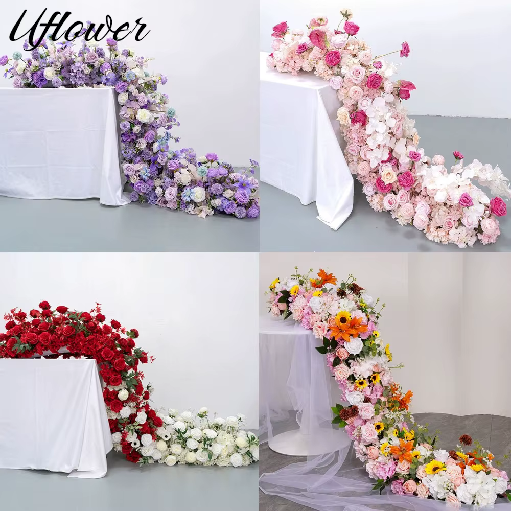 Uflower 200 cm luxe Rose fleur artificielle rangée Table pièce maîtresse mariage toile de fond fleurs mur Arches décor fête scène florale