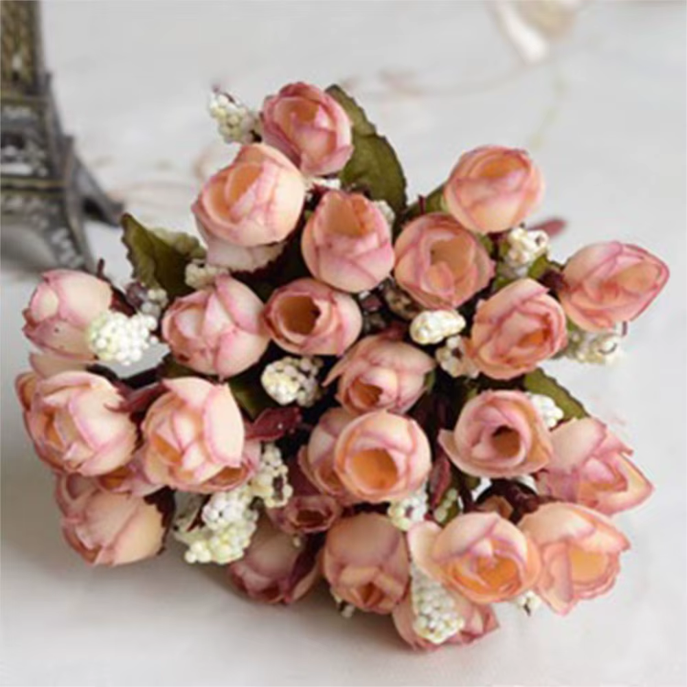 15 têtes/Bouquet petits bourgeons Roses Bract Simulation fleurs soie Rose