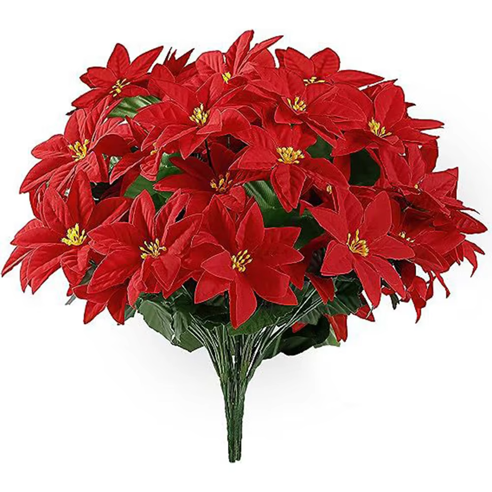 Bouquet de fleurs de Poinsettia artificielles à 5 têtes