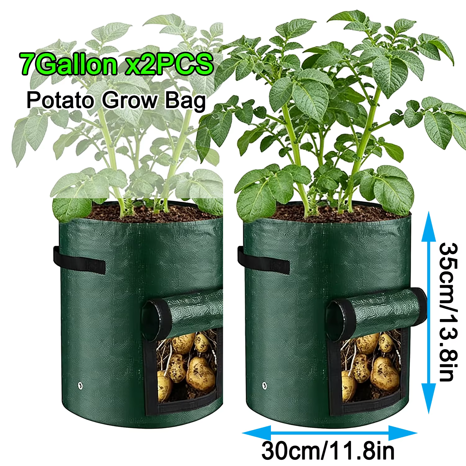 Lot de 2 sacs de plantation pour pommes de terre vertes avec poignées et couvercles