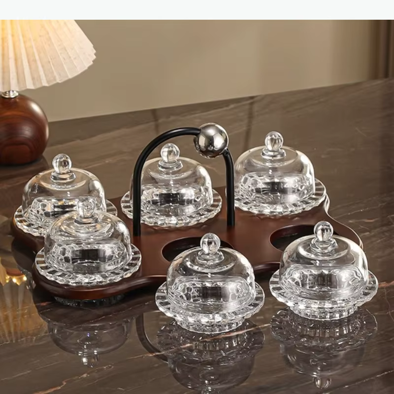 Assiette à dessert en verre avec couvercle, assiettes à fruits compartimentées, plateau à collations, bol à collations, plateau de rafraîchissement, plat à gâteau, plat à dim sum, assiettes à pâtisser