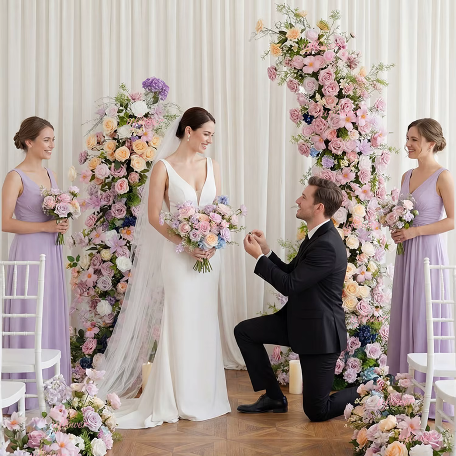 Arche de fleurs artificielles Uflower rose et violette pour mariage