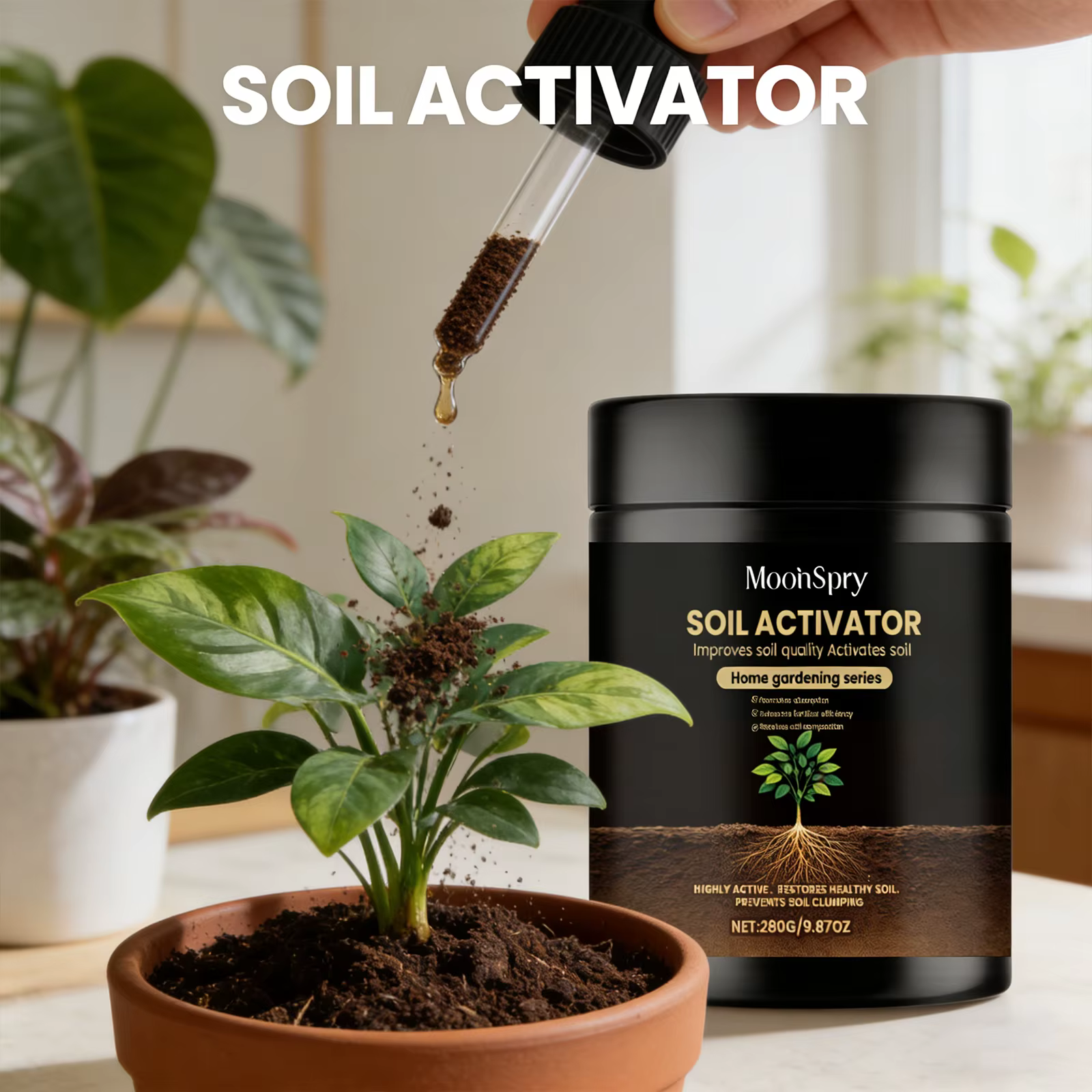Activateur de sol pour plantes, améliore les nutriments du substrat, améliore la qualité du sol, facile à utiliser pour les plantes en pot, les fleurs et les légumes du jardin.