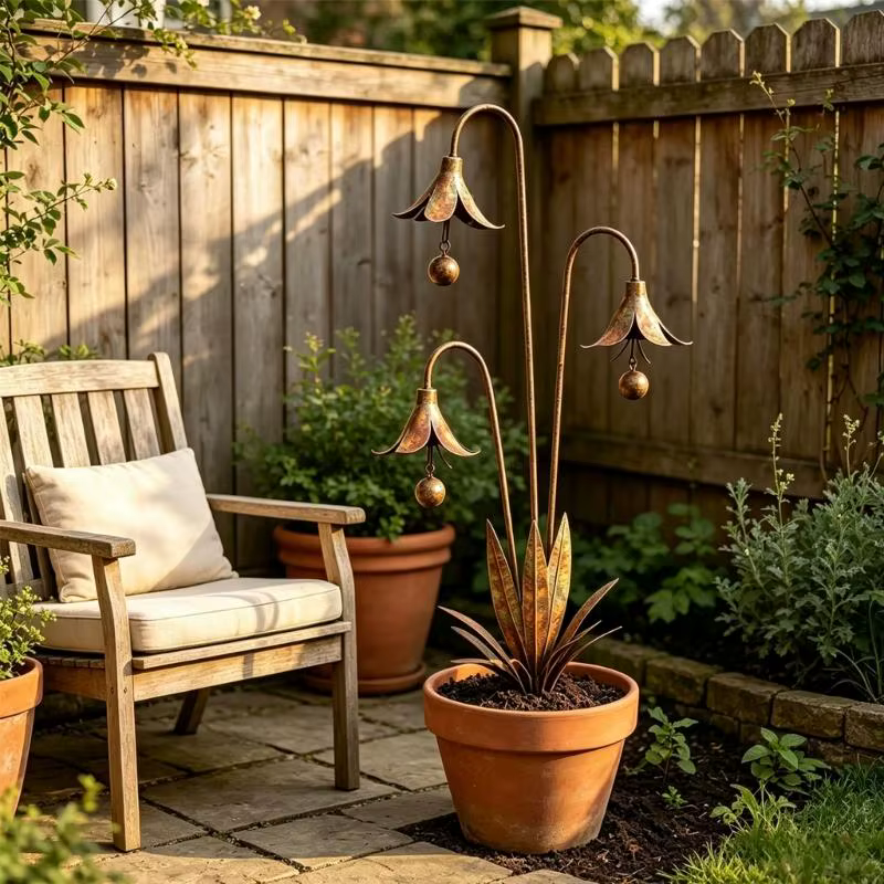 Élément jardin en fer durable construit avec 3 fleurs complexes placement facile B03E