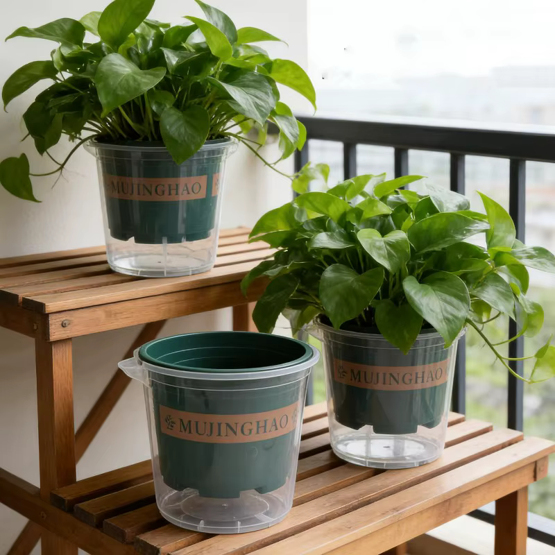 Pots de fleurs verts à absorption automatique d'eau S/M/L avec trous de drainage pour plantes succulentes et graminées