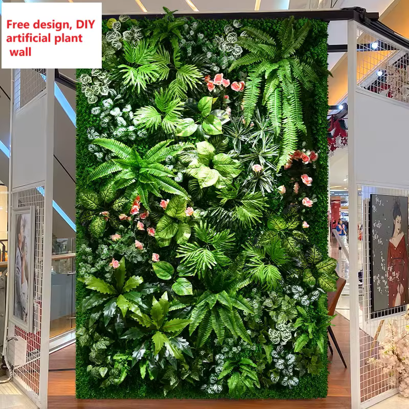 Bricolage magasin vitrine plante mur plastique Simulation feuilles de raisin Rose pelouse Hall décoration 25*25 cm plantes vertes artificielles murs