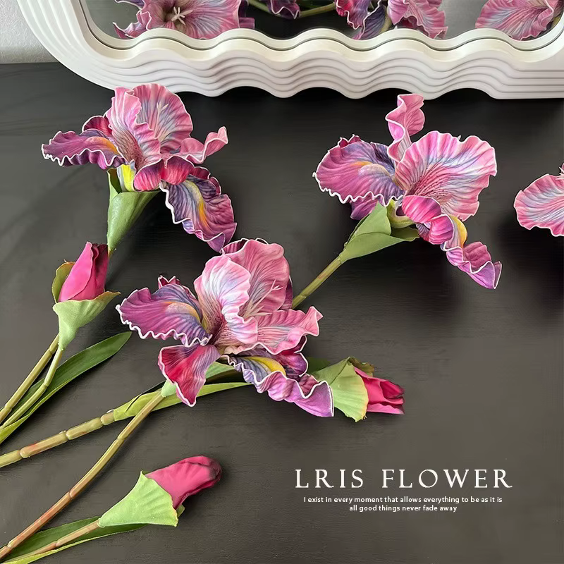 Fleurs d'iris artificielles réalistes de 45 cm - Texture EVA à 2 têtes | Tues de peinture à l'huile et charme naturel |