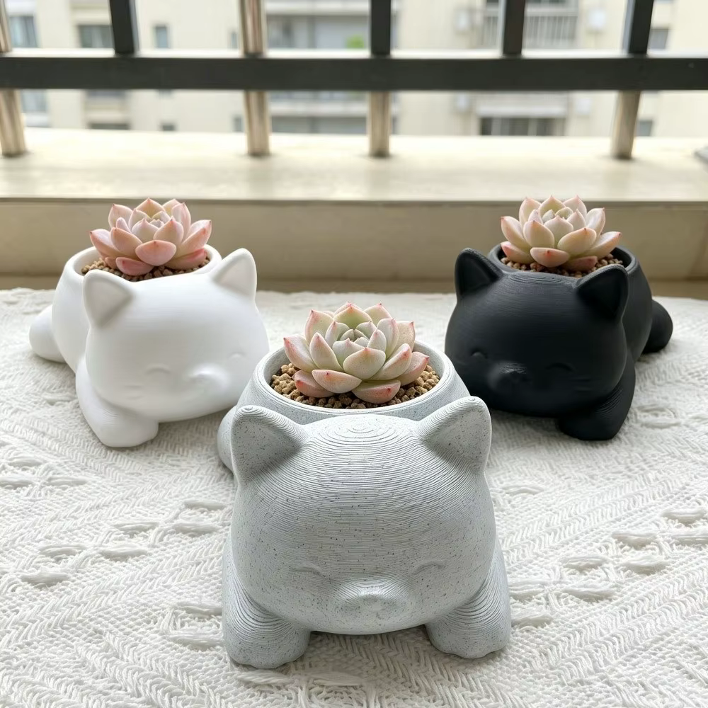 Pot de fleurs en forme de chat imprimé en 3D Kawaii
