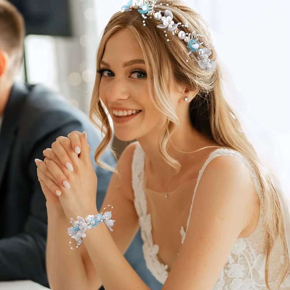 Accessoire de mariage, couronne de mariée, bijoux en cristal pour cheveux, diadème avec perles et fleurs, couronne de mariage florale, bandeau de mariée en perles