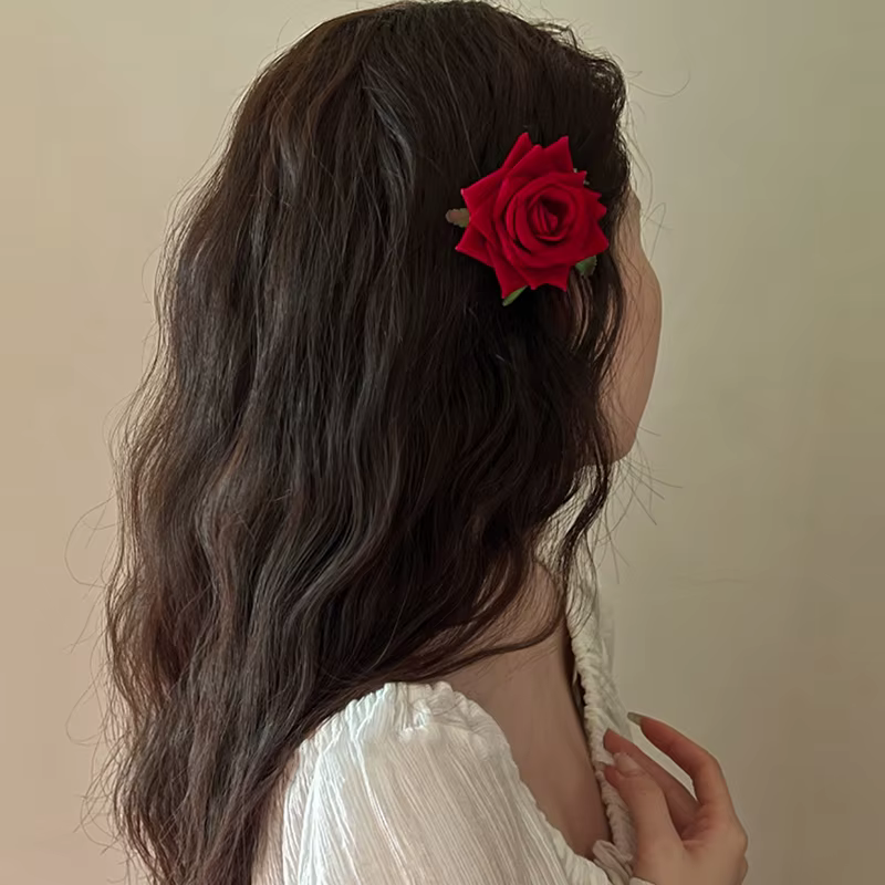 Épingle à cheveux rétro rouge Rose fleur chic élégant à la mode pince latérale accessoires pour cheveux