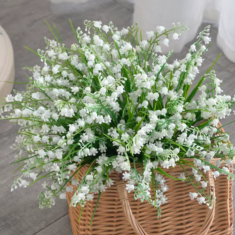 Fleurs Artificielles Vertes en Plastique à 7 Fourches