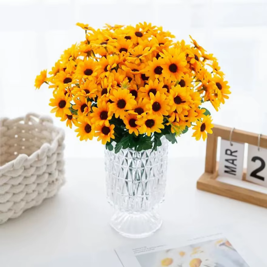 Fleur artificielle Soie Jaune Petite Marguerite Haute Qualité Mariage Bouquet De Mariée Maison vase table Bricolage Cadeau Boîte Scrapbook Décoration
