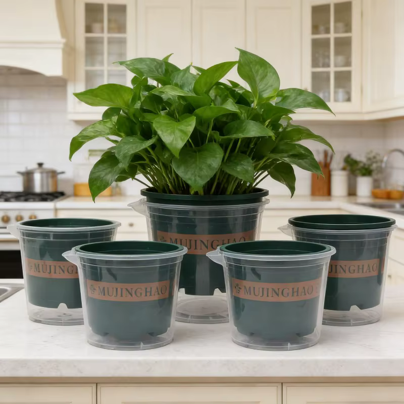 Pots de fleurs verts à absorption automatique d'eau S/M/L avec trous de drainage pour plantes succulentes et graminées