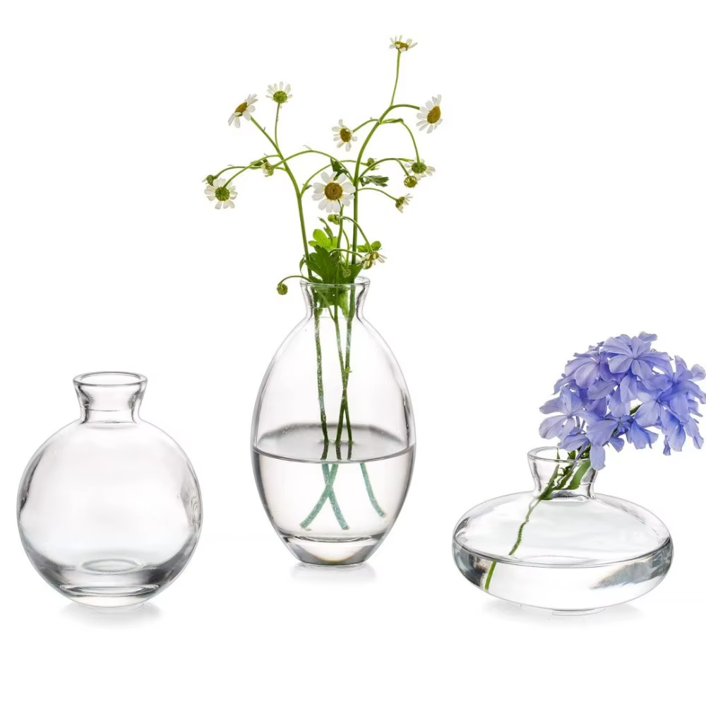 Mini vase à fleurs en verre transparent