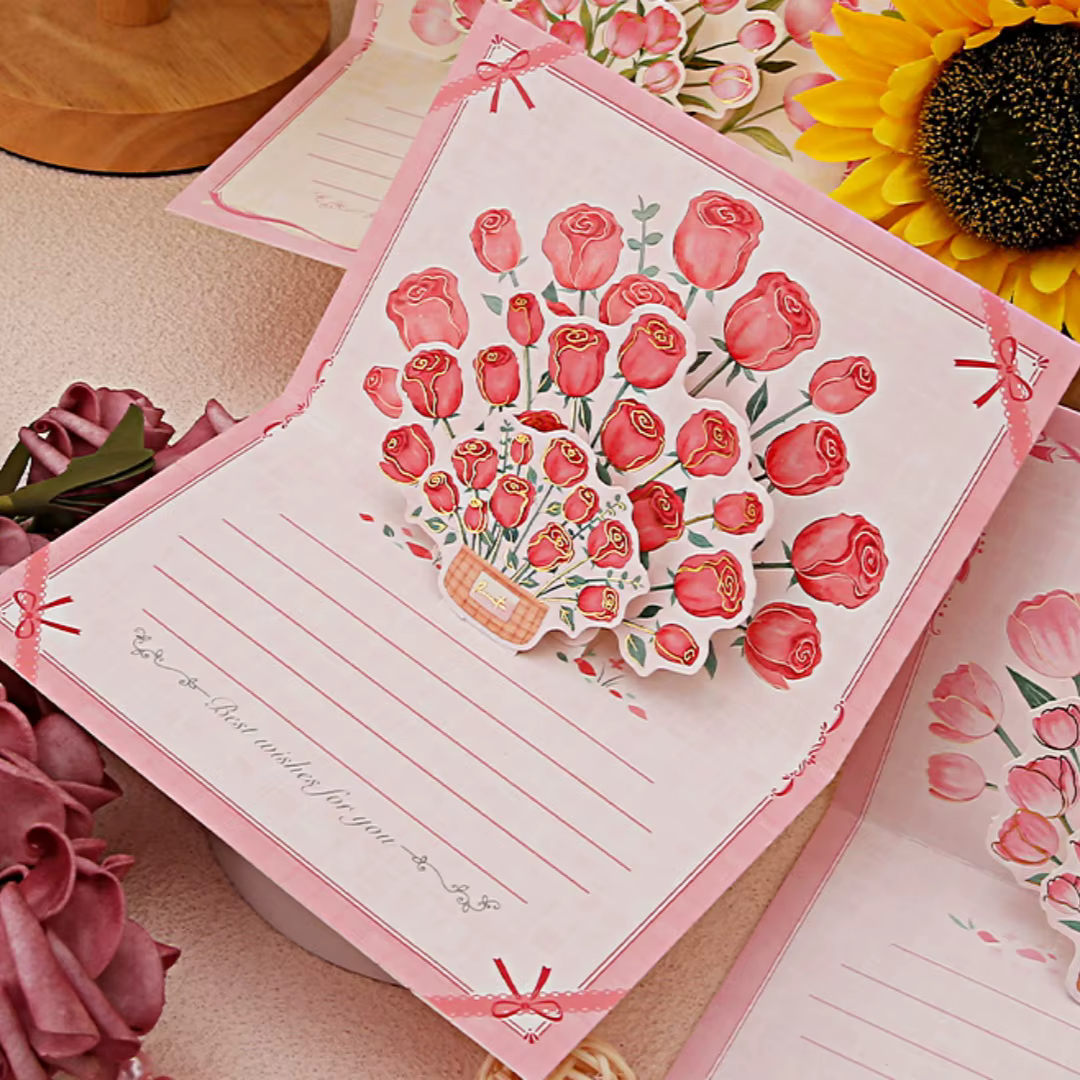 Pop-Up 3d tulipes Roses tournesols Bouquet carte de voeux