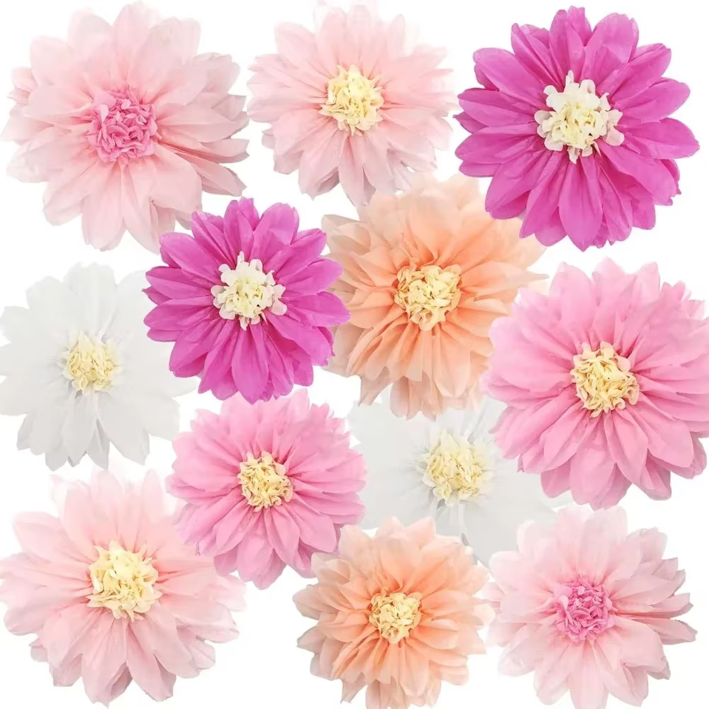 Assortiment de pompons en papier de soie rose