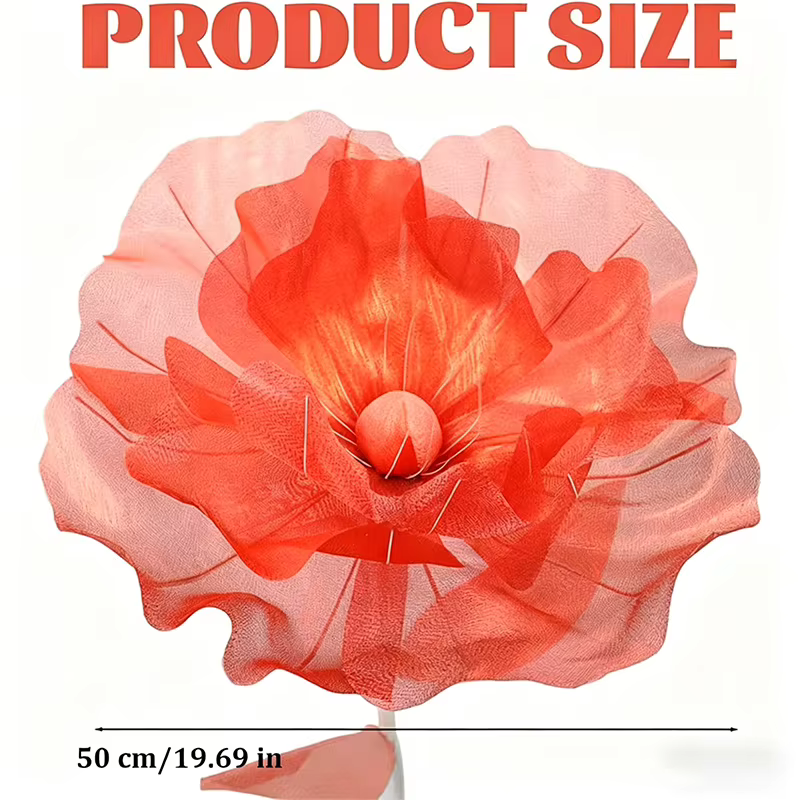 Grande fleur artificielle en tulle transparent de 50 cm avec accents de perles