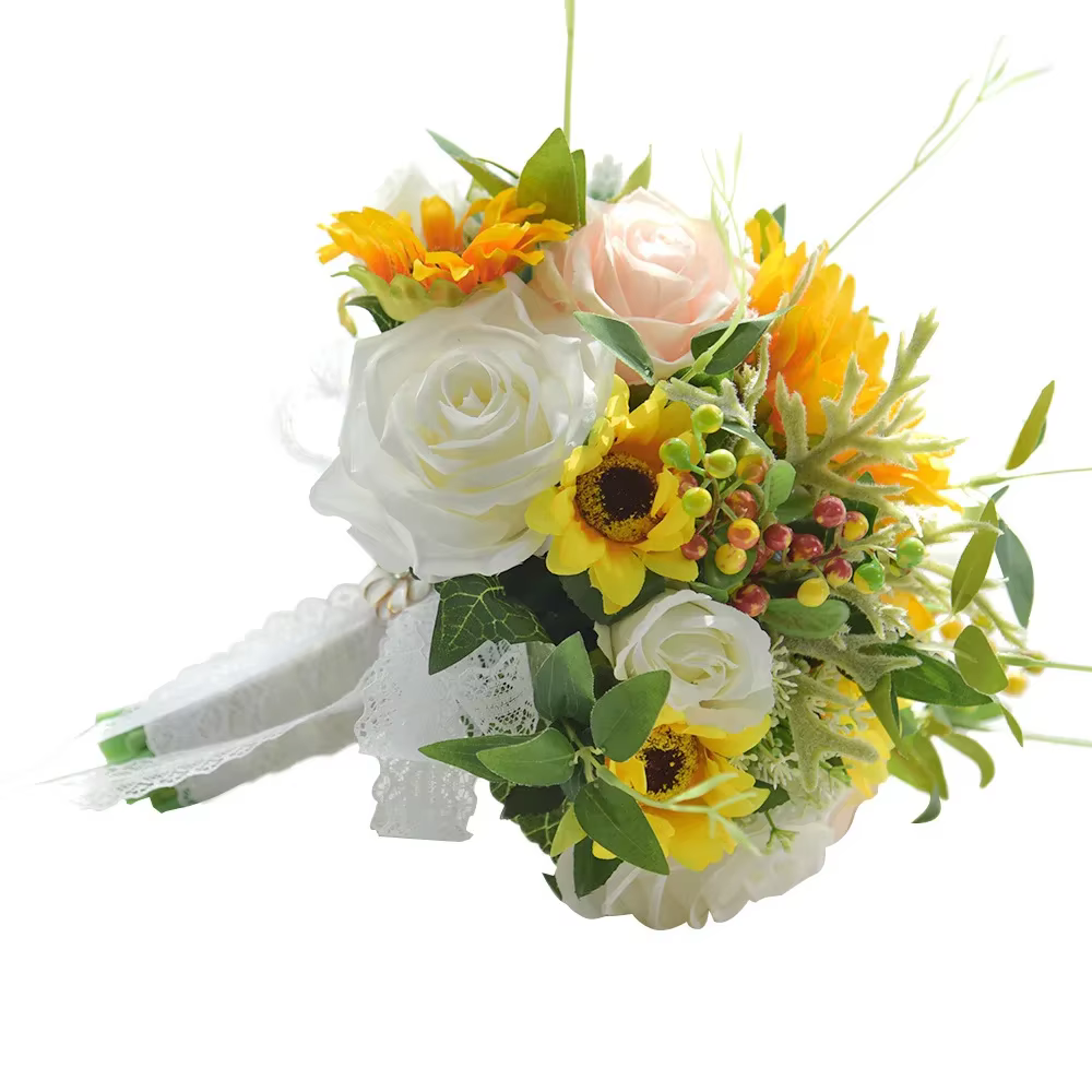 Bouquet de Tournesol Artificiel, Rose, Patients, Décoration de Mariage