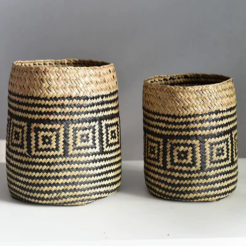 Mir à fleurs en paille tissé à la main, panier de rangement domestique, vase créatif, vase à fleurs séchées, conteneur de plantes vertes pour la décoration intérieure