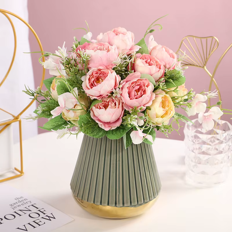 Vert Aloes 2 pièces fleurs artificielles soie violet pivoine fausse fleur coin Rose parfum pivoines Bouquet Restaurant décoration