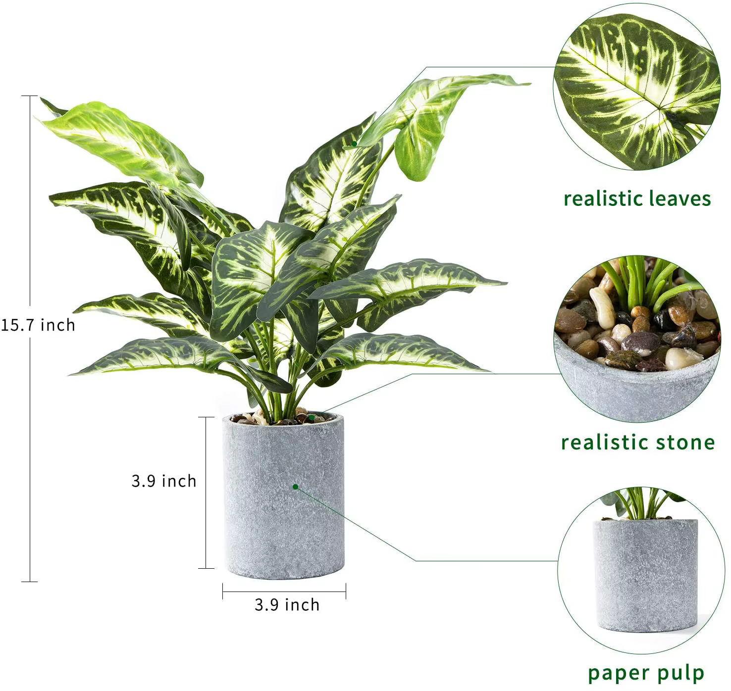 Plantes artificielles en forme de feuille verte en pot de 15 pouces