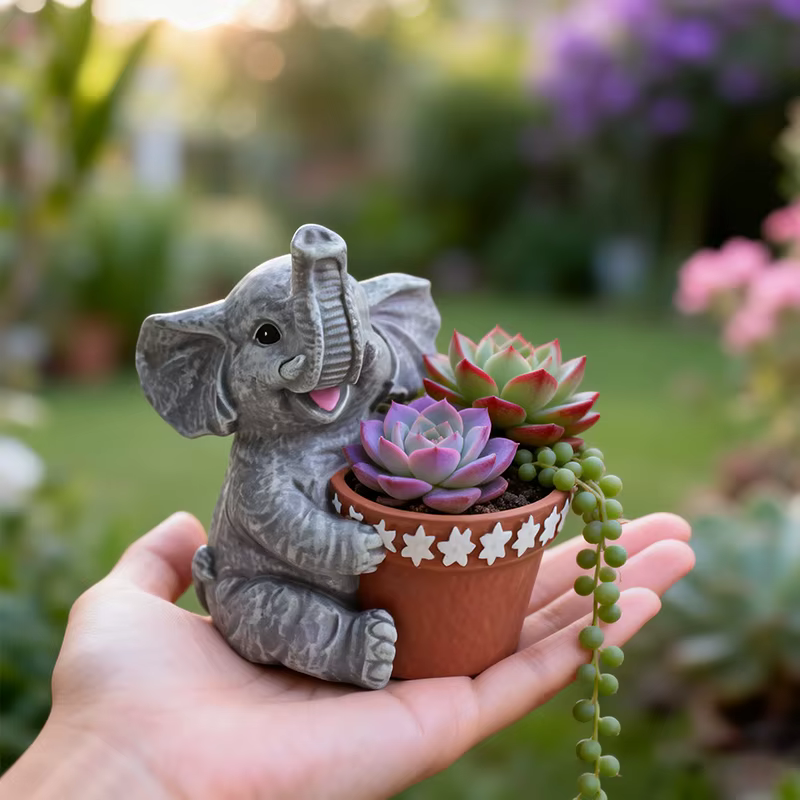 Statue de plante en forme d'éléphant vintage