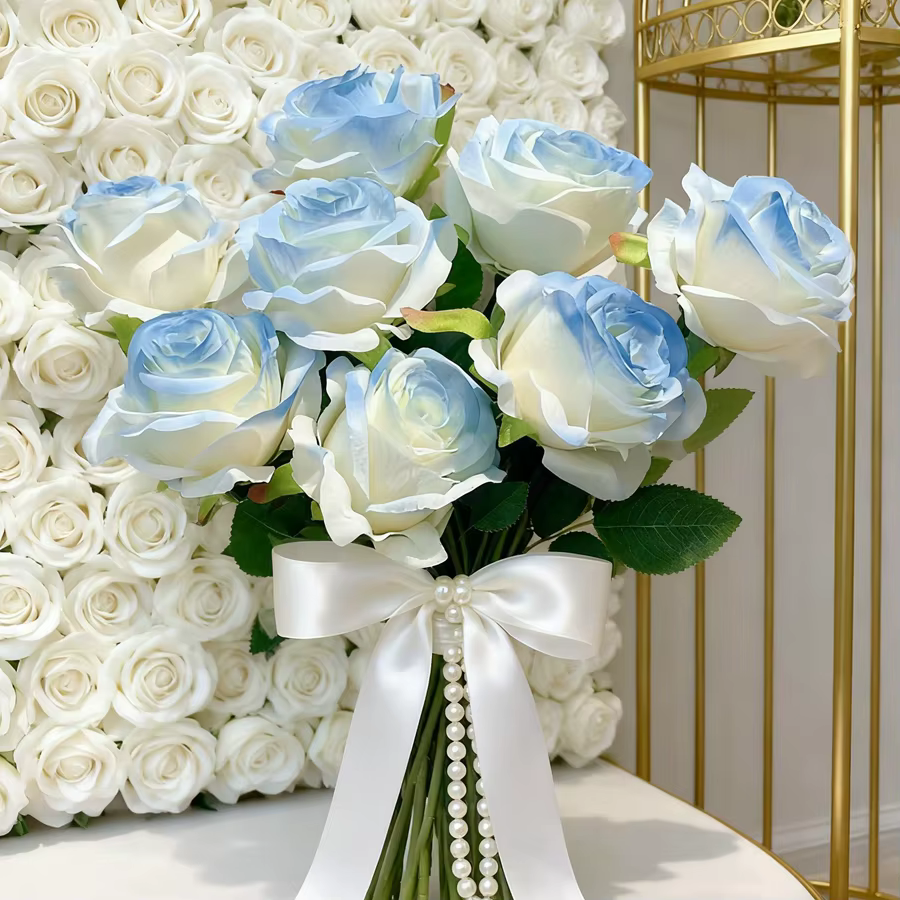 Fleurs artificielles bleu Rose saint valentin Brial Bouquet couronne de mariage maison chambre extérieure cour décor bricolage fleur à main cadeau accessoire