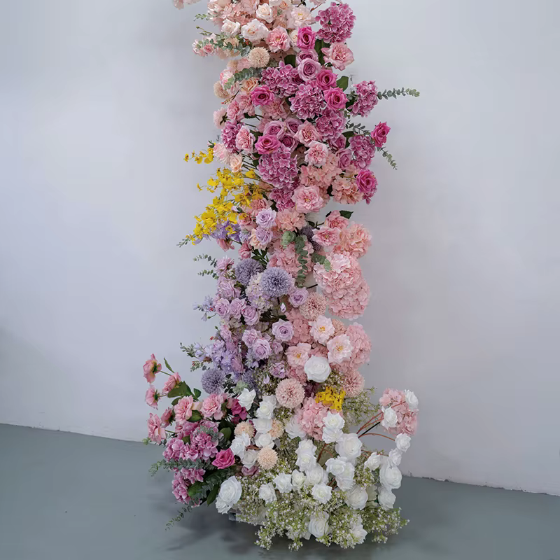 Violet Rose Hortensia Delphinium fleur rangée mariage toile de fond corne arc décor Arrangement Floral fenêtre affichage accessoires A8270