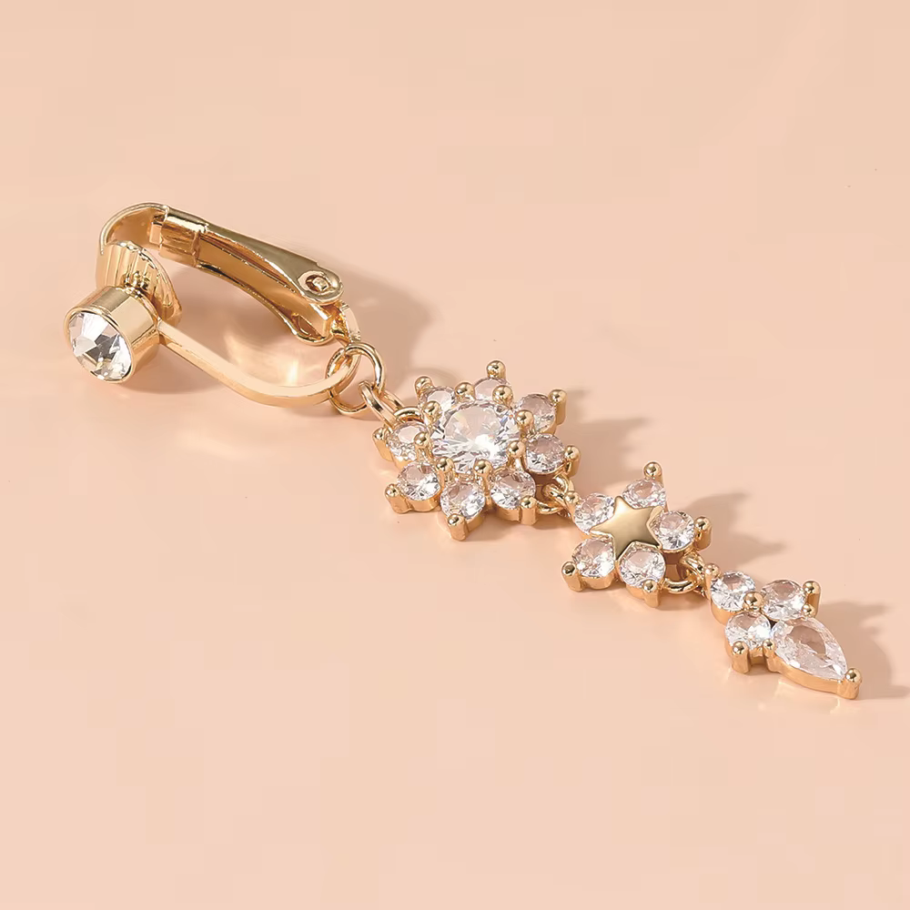 Clip sur nombril anneau papillon cuivre Zircon rose faux ventre Piercing ombilical nombril corps bijoux à la mode Style